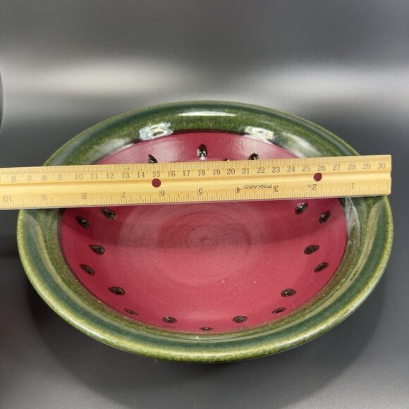 Hand Made Studio Art Pottery Deep Dish Bowl Watermelon Shaped Artist Signed VTG - Picture 2 of 15